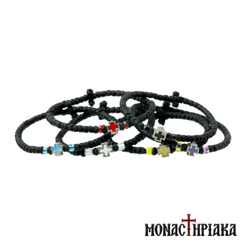 9351 : Black Waxy Prayer Rope with Cross