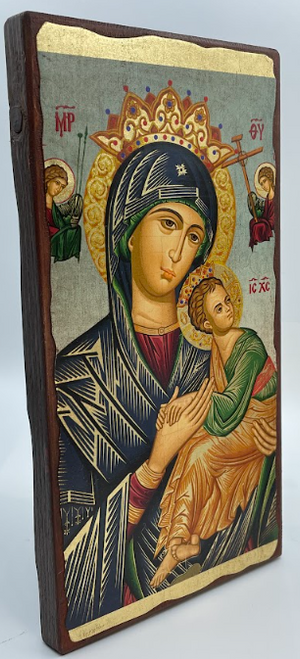 Virgin Mary Perpetual Help Silk Screen Icon – Aged Edge Wood