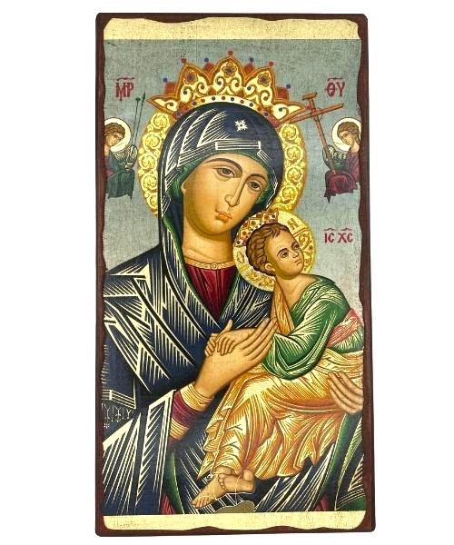 Virgin Mary Perpetual Help Silk Screen Icon – Aged Edge Wood