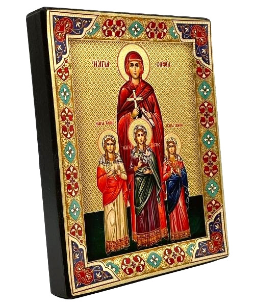 Saint Sophia Silk Screen Icon – Eastern Style Gold & Engraved Wood