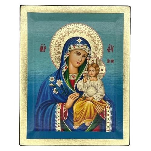 Virgin Mary of Lillies Silk Screen Icon – Gold & Engraved Wood