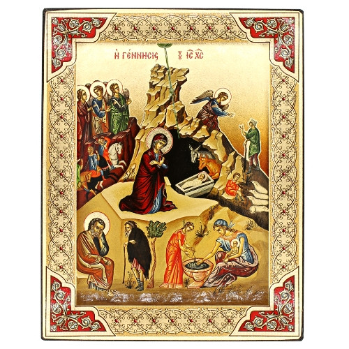 The Nativity Silk Screen Icon – Eastern Style Gold & Engraved Wood