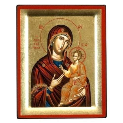 Virgin Mary Portaitissa Silk Screen Icon – Gold & Engraved Wood