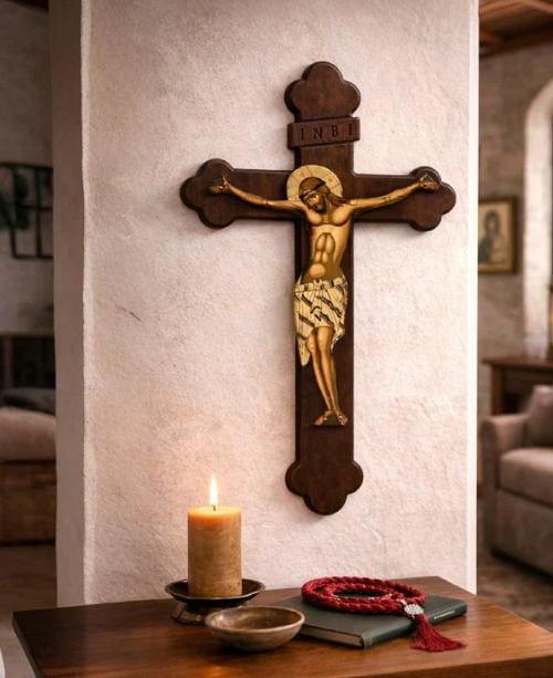 Cross Crucifixion Icon – Engraved Wood
