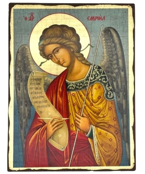 Archangel Gabriel Silk Screen Icon – Aged Edge Wood