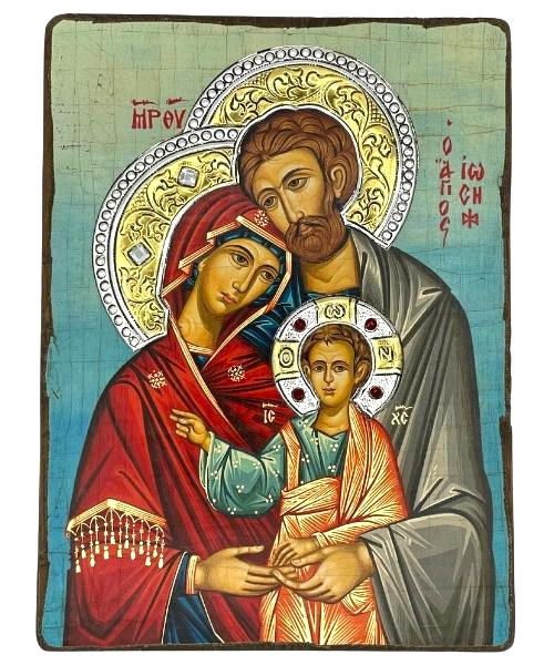 The Holy Family Silk Screen Icon – Aged with Sterling Silver Halo