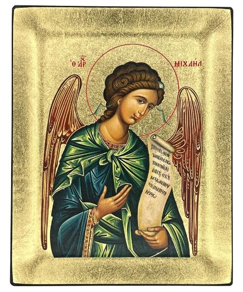 Archangel Michael Religious Icon – Gold & Engraved Wood