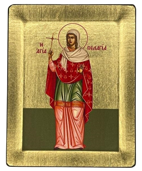 Saint Pelagia Silk Screen Icon – Gold & Engraved Wood