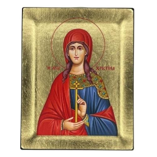 Saint Christina Silk Screen Icon - Gold & Engraved Wood