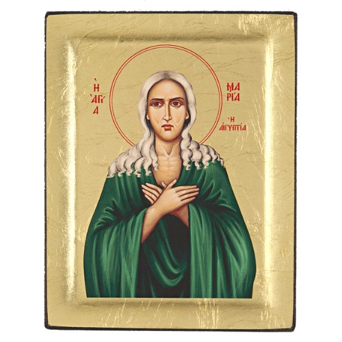 Saint Mary of Egypt Silk Screen Icon – Gold & Engraved Wood