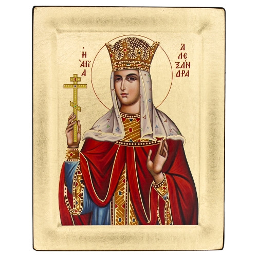 Saint Alexandra Religious Icon – Gold & Engraved Wood