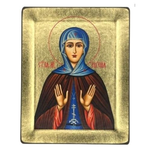 Saint Eugenia Silk Screen Icon – Gold & Engraved Wood