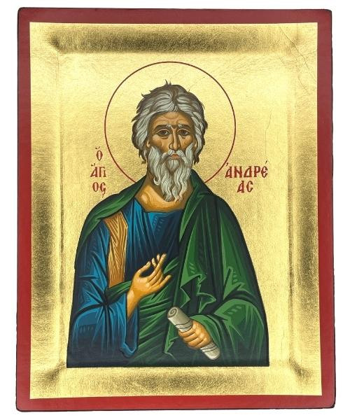 Apostle Andreas Silk Screen Icon – Gold & Engraved Wood