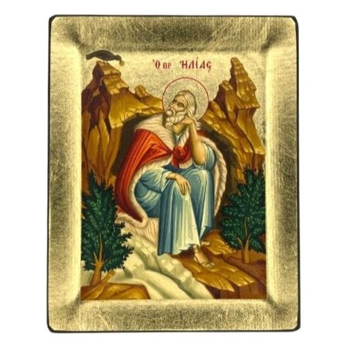 Elias the Prophet Silk Screen Icon – Gold & Engraved Wood