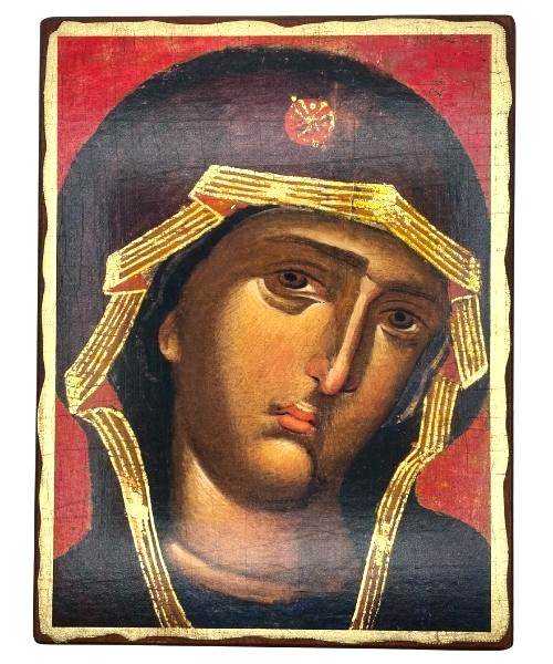 Virgin Mary from Vatopedi Silk Screen Icon – Aged Edge Wood