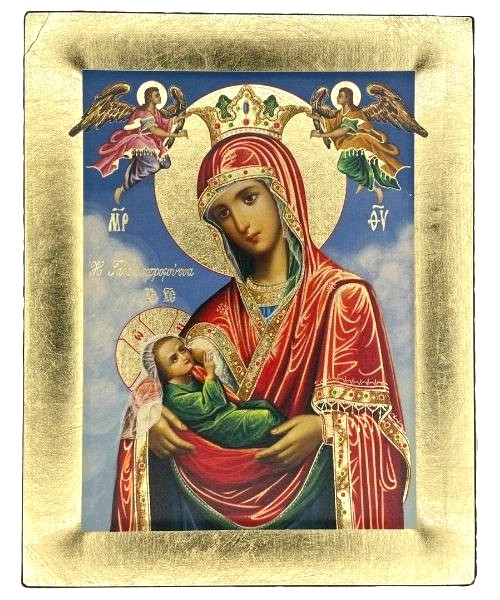 Virgin Mary of Galaktotrofoussa Silk Screen Icon – Gold & Engraved Wood