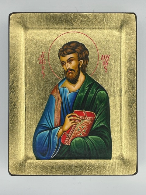 Saint Lucas (St Luke) Silk Screen Icon – Gold & Engraved Wood