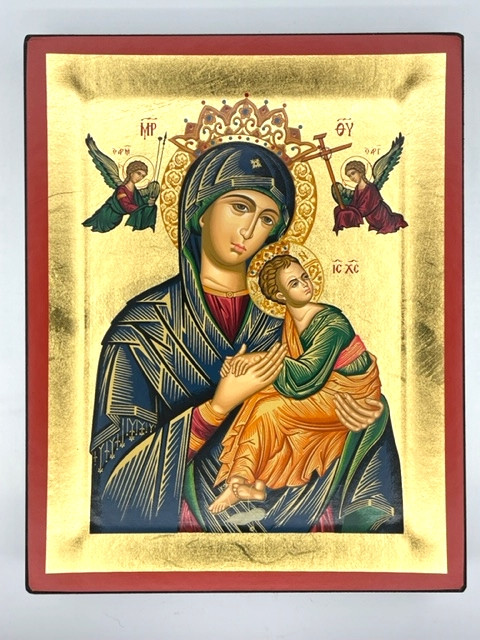 Virgin Mary Perpetual Help Icon – Gold & Engraved Wood