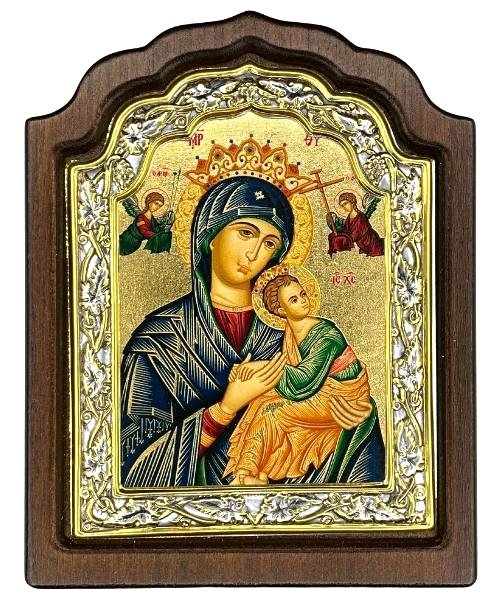 Virgin Mary Perpetual Help  Icon - Beveled Arched Engraved