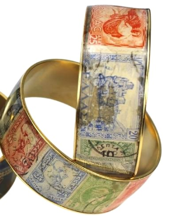 Bangle Bracelet Greek Stamps Custom Signature Design – Brass 24 kt Gold Plated