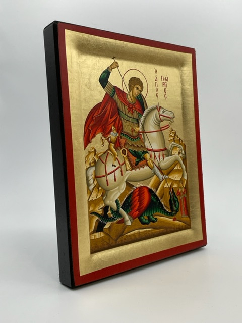 Saint George Silk Screen Icon – Gold & Engraved Wood