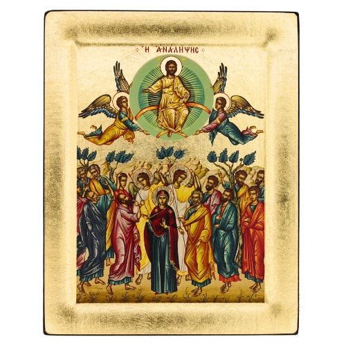 Ascension Christian Icon – Gold Carved Natural Wood