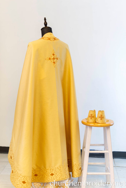Fully-Embroidered Orthodox Priest Vestments Set — Gold-Red Silk Arkadia