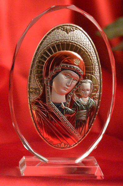 Panagia Icon on Glass Stand - 2 colors
