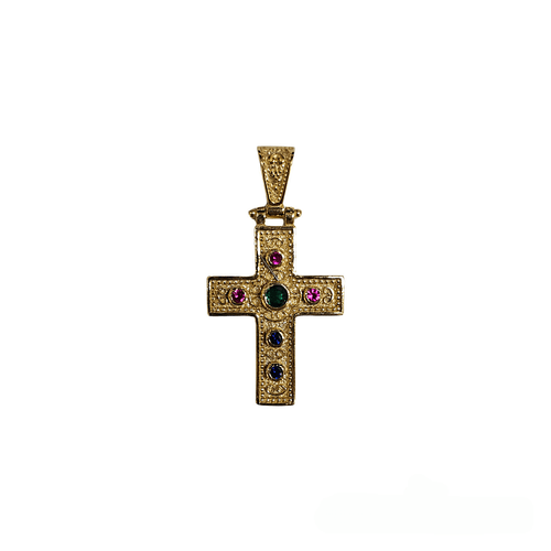 Silver Cross Gold-plated with Emerald and Purple Stones