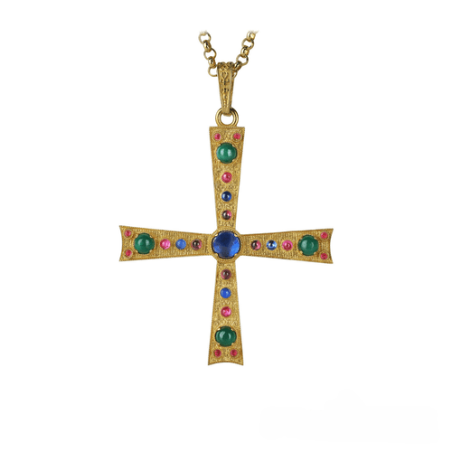 Silver Cross with Chain and Colorful Beads