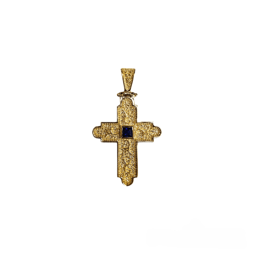 Silver Cross Gold-plated with Dark Blue Stone
