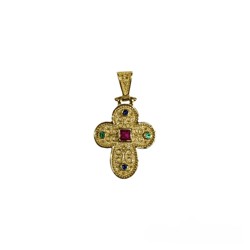 Silver Cross Gold-plated with Colorful Stones