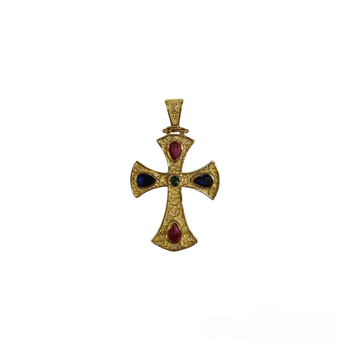 Silver Cross Gold-plated with Red and Blue Stones