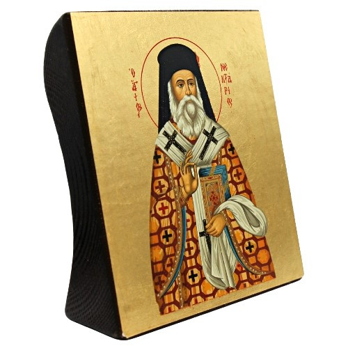 Saint Nektarios Silk Screen Icon Freestanding