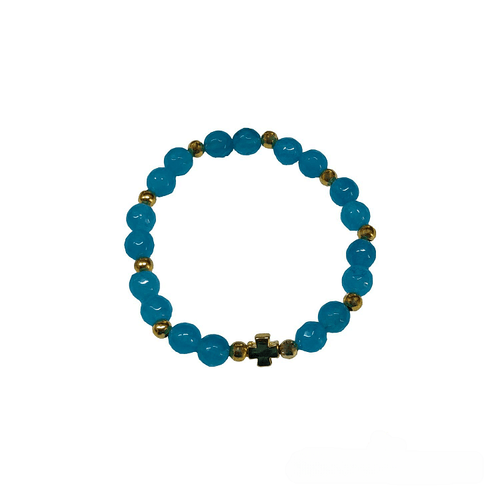 Bracelet with Blue Agate Beads & Cross