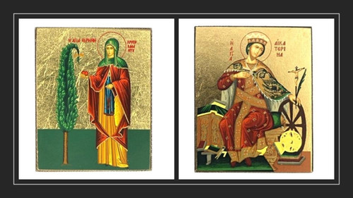 Saints Catherine and Irene Silk Screen Icon Magnets - Set of 2