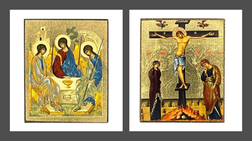 The Holy Trinity and The Crucifixion Silk Screen Icon Magnets - Set of 2