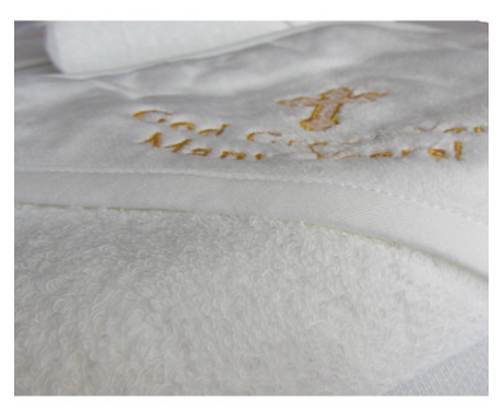 Hooded Baptism (Bath) Towel  with gold "God Grant You Many Years" : SE-