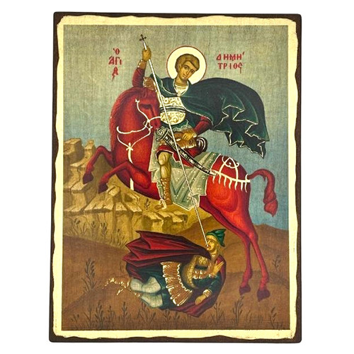 Saint Demetrios Silk Screen Icon – Aged Edge Wood