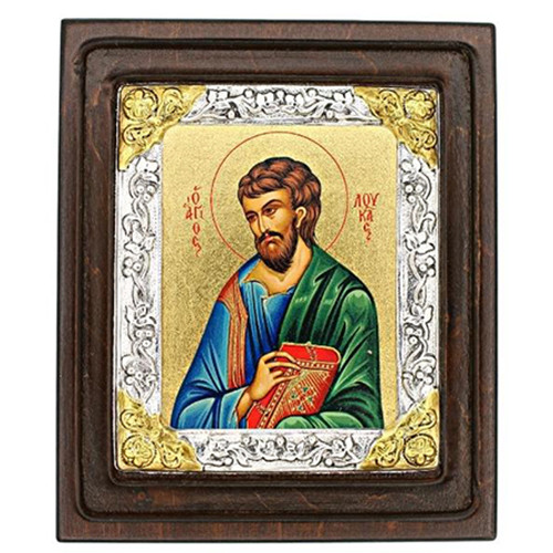 Saint Lucas Silk Screen Icon – Engraved  925 Silver  and 22kt Gold on Wood