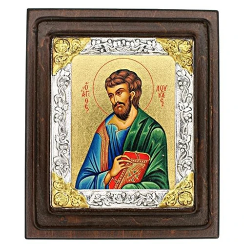Saint Lucas Silk Screen Icon – Engraved  925 Silver  and 22kt Gold on Wood