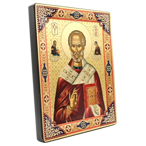 Saint Nicholas Silk Screen Icon – Eastern Style Gold & Engraved Wood