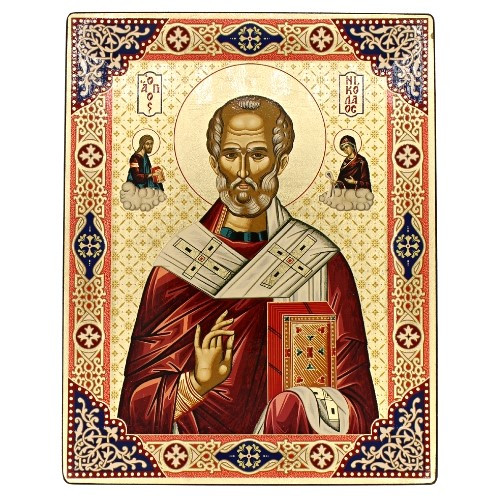Saint Nicholas Silk Screen Icon – Eastern Style Gold & Engraved Wood