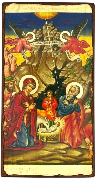 The Birth of Jesus Christ Silk Screen Icon – Aged Edge Wood