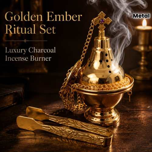 Vintage Metal Incense Burner Set, with Golden Charcoal Clip, Hanging Charcoal Incense Burner