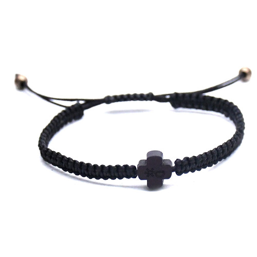 Black Handmade Braided Rope Wooden Cross