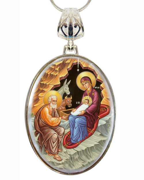 Orthodox Nativity Silver Plated Mother of Pearl Necklace Jewelry - 43052