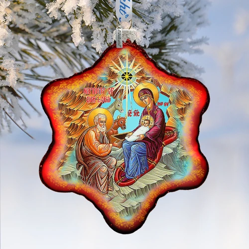 Nativity Snowflake Glass Ornament by G. DeBrekht