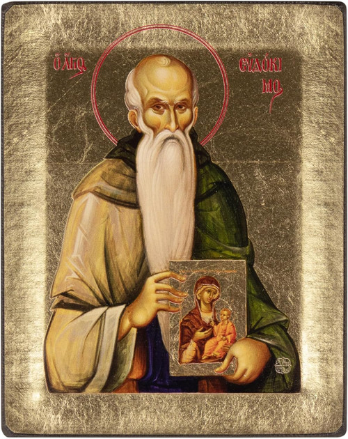 VATOPEDI MONASTERY Saint Eudokimos - Greek Orthodox Icon on Canvas with Golden Background from Mount Athos (13 x 10 cm)