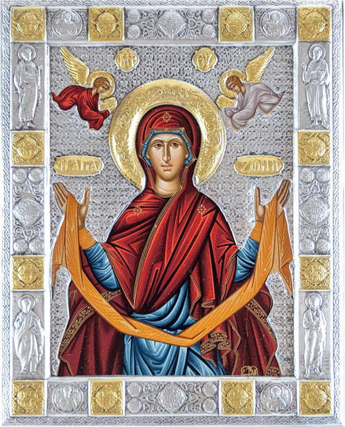 VATOPEDI MONASTERY Holy Belt of Theotokos Crafted Icon on Canvas from Mount Athos (19 x 15 cm)